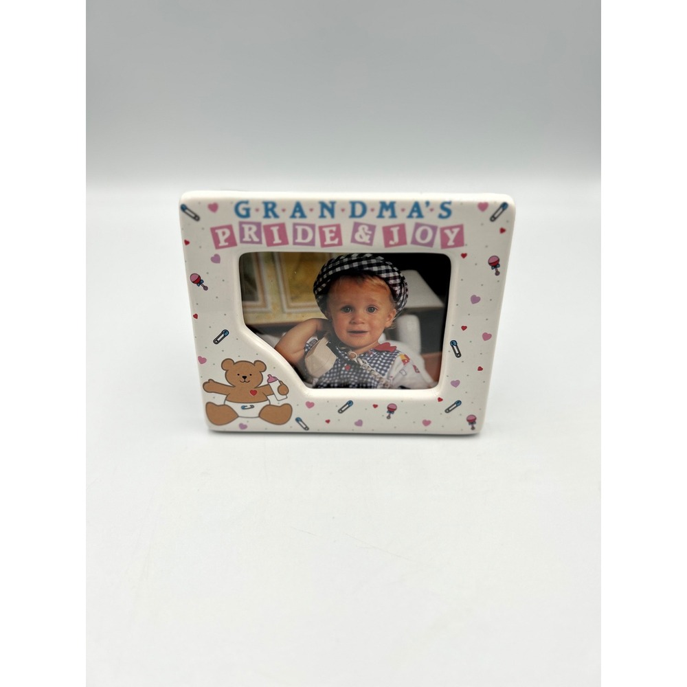 Vintage Ganz Ceramic Picture Frame Grandmas Pride and Joy Teddy Bear White Pink - Picture 2 of 4